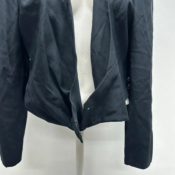 Giorgio Armani Blazer Jacket Coat Cropped Faux Wrap Buttons Black Size 44 US 10 - Picture 7 of 12